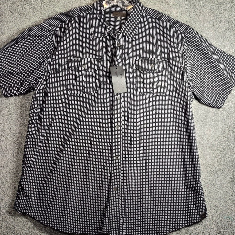 NWT Steves Jeans Size 2X Black Big & Tall Button Down Short Sleeve Cotton